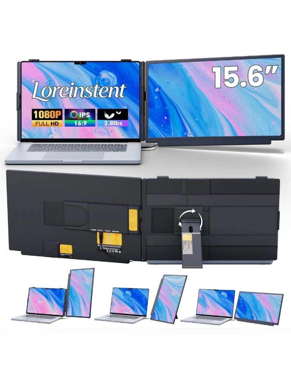 15.6” FHD 1080 Portable Dual Screen Monitor for Laptops - Plug & Play Travel